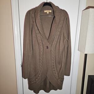 Motto Cable Knit Long Cardigcan Size Large Cozy Travel Cottage Comfort